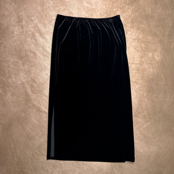 Vintage 90s Nina Piccalino Black Velour Maxi Skirt Side Slits Women's 12 Goth - Picture 5 of 5